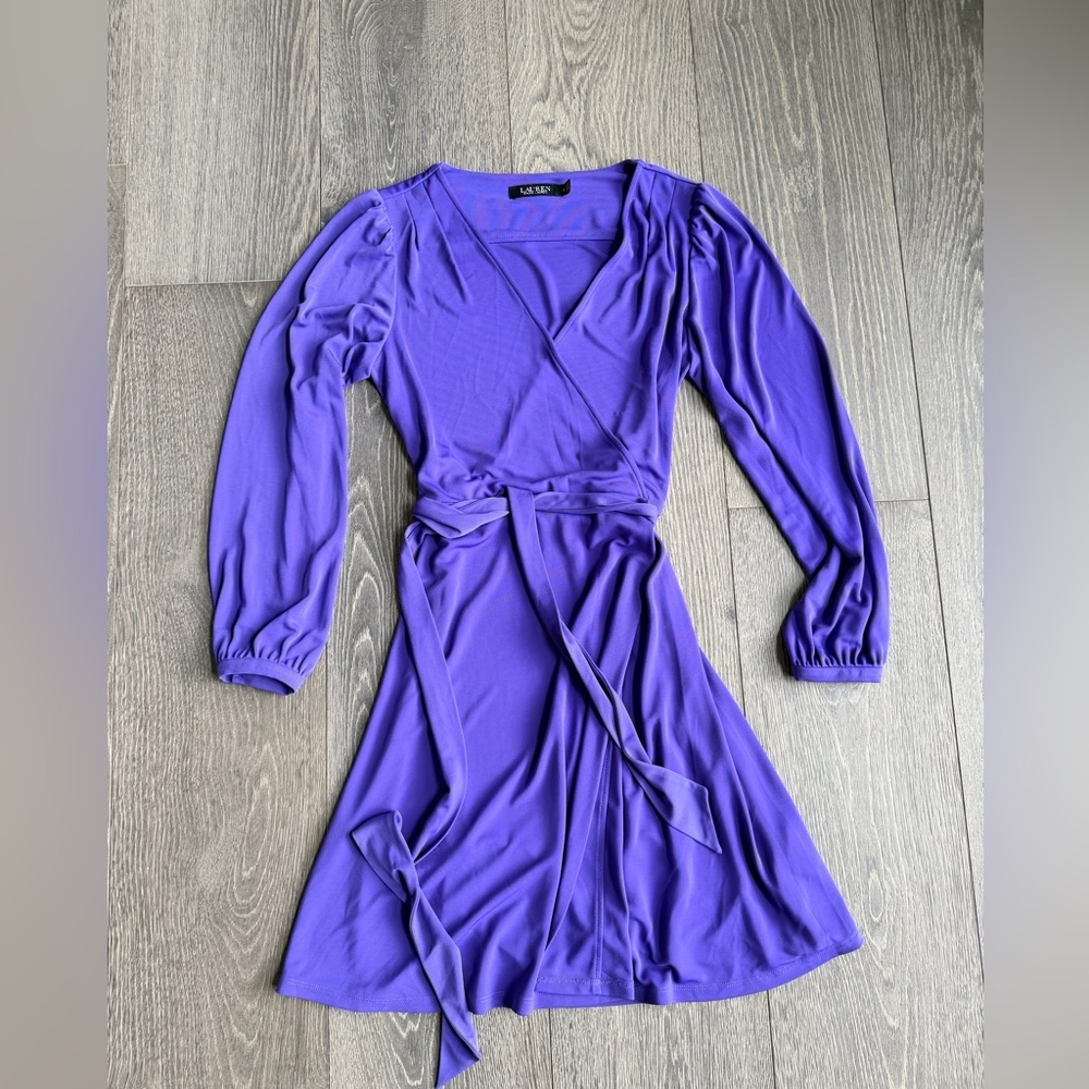 Lauren Ralph Lauren Long Sleeve Faux Wrap Dress in Purple Size 6